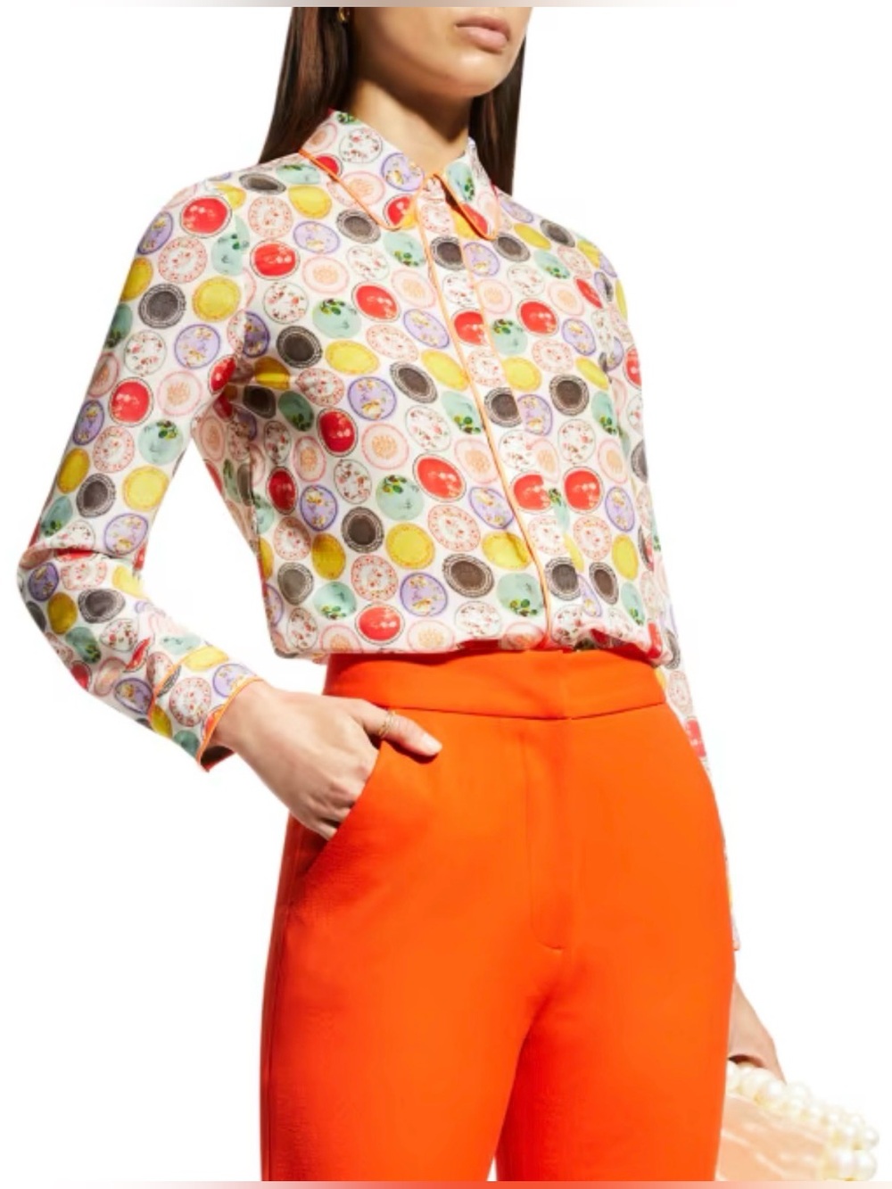NWOT Alice + Olivia Willa Silk Button-Up Silk Blouse. Size M